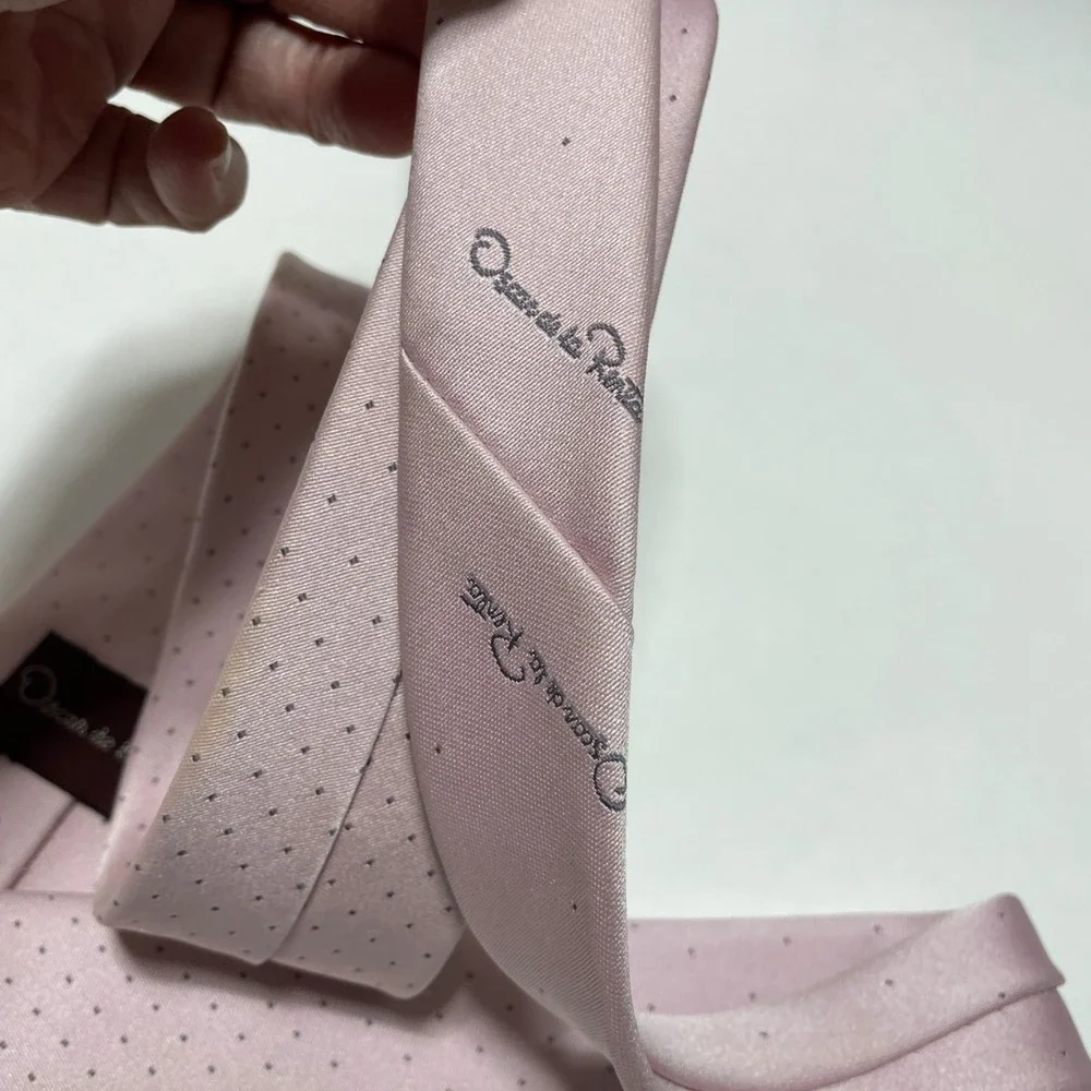 Oscar de la Renta Tie Pink Silk/ Polyester Vintage NEW 57